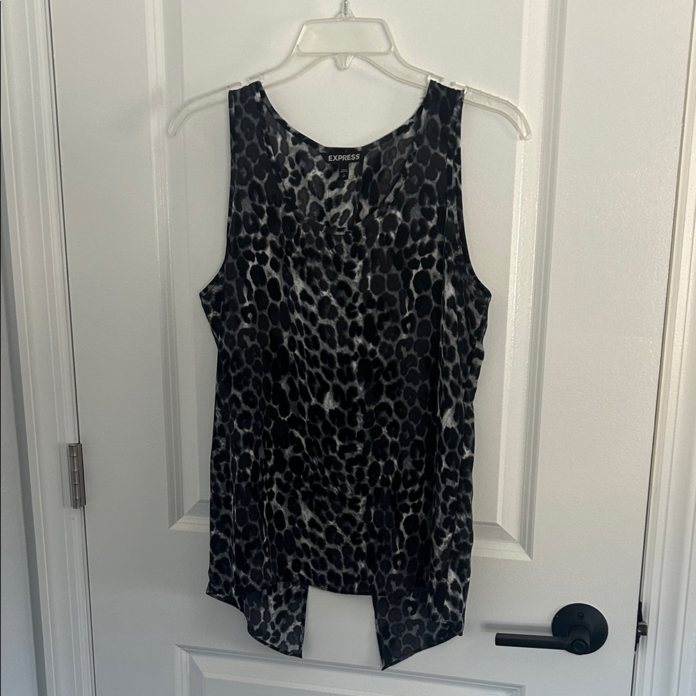 Express Women's Black and Gray Animal Print Tank Top